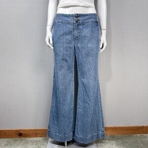 Vintage 90s Y2K Ralph Lauren Wide Leg Flare Jeans Sz 4 Railroad Pinstriped Denim